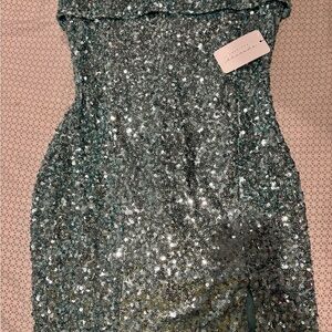 American Threads Aqua Sequin Homecoming/Formal Dress